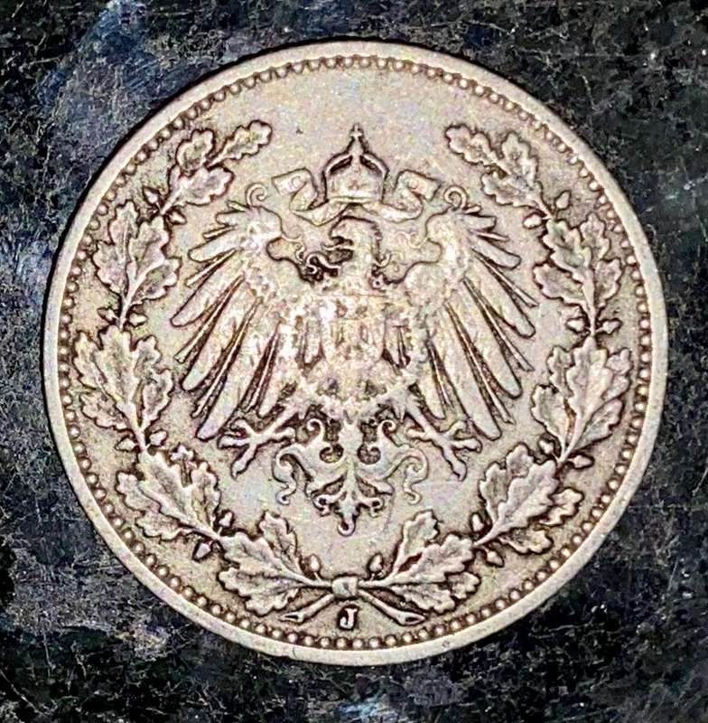 Germany. Silver 1/2 Mark 1908 J Hamburg