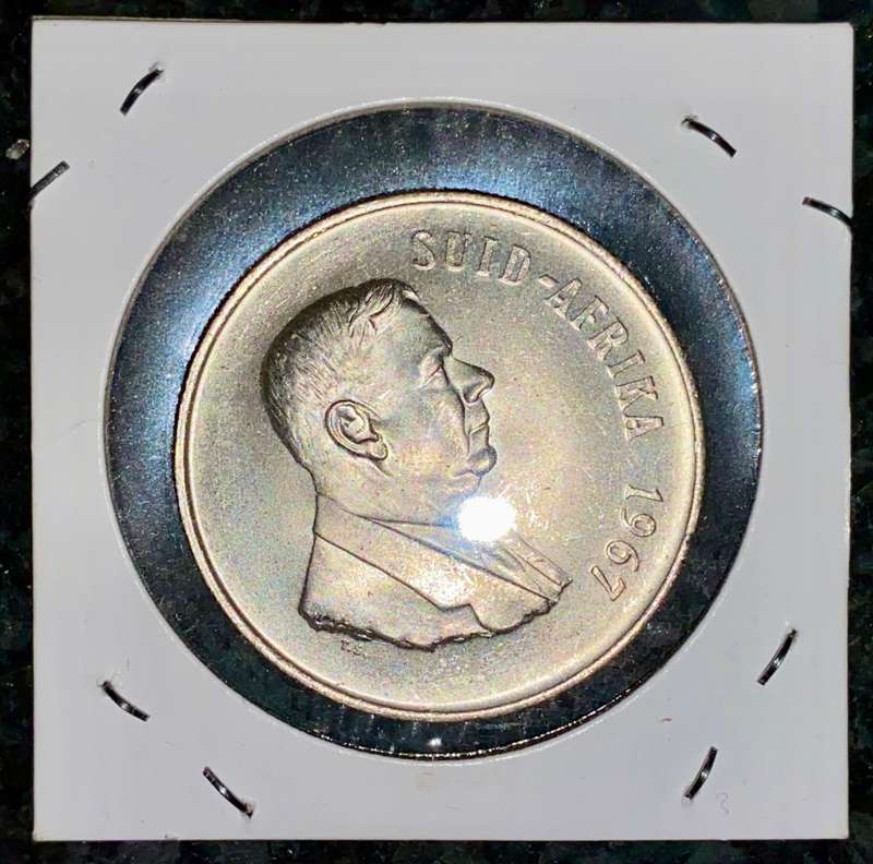 SOUTH AFRICA SILVER R1 --1967 AFRIKAANS GOOD CONDITION SILVER 80%