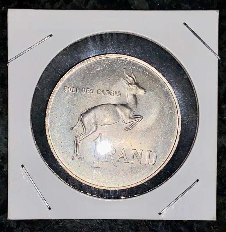 SOUTH AFRICA SILVER R1 --1967 AFRIKAANS GOOD CONDITION SILVER 80%