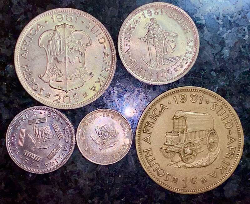 SOUTH AFRICA SILVER SET 20 CENT TO & 1 CENT 1961 -- VERY GOOD CONDITION(1 BID TAKES ALL)