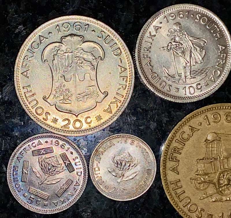 SOUTH AFRICA SILVER SET 20 CENT TO & 1 CENT 1961 -- VERY GOOD CONDITION(1 BID TAKES ALL)