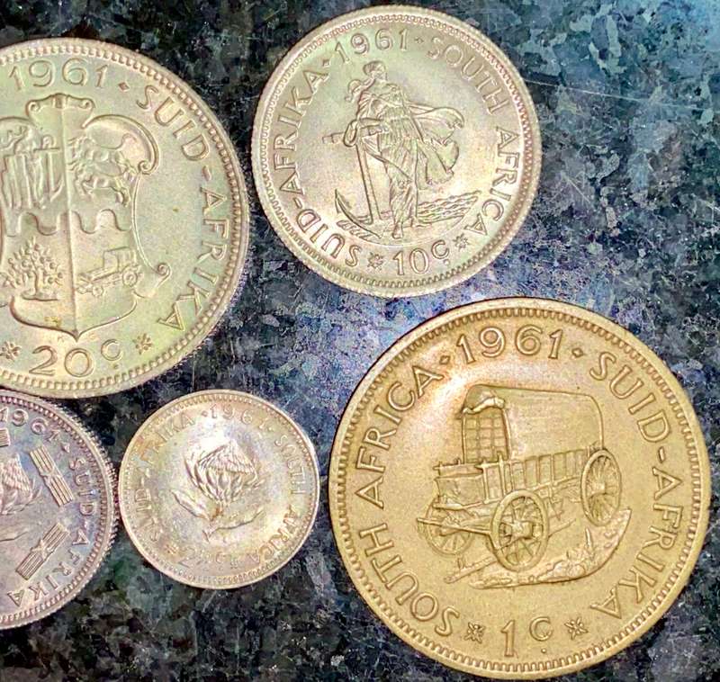 SOUTH AFRICA SILVER SET 20 CENT TO & 1 CENT 1961 -- VERY GOOD CONDITION(1 BID TAKES ALL)