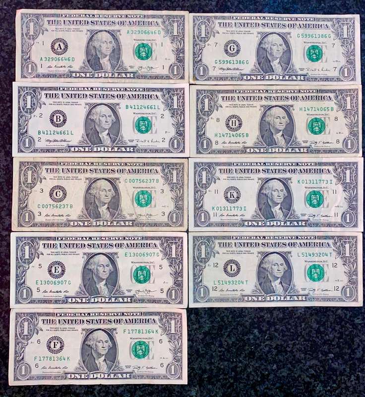 USA Set 1 dollar - A to L - Federal Reserves 1995-2013 (1 bid takes all)