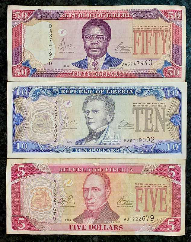 LIBERIA SET 50 DOLLARS - 10 DOLLARS 2004 & 5 DOLLARS 2003(1 BID TAKES ALL)
