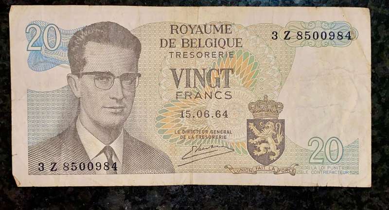 BELGIUM 20 FRANCS 15-06-1964