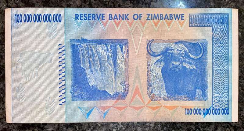 Zimbabwe 100 Trillion dollars 2008 AA Harare - 100% Authentic Banknote