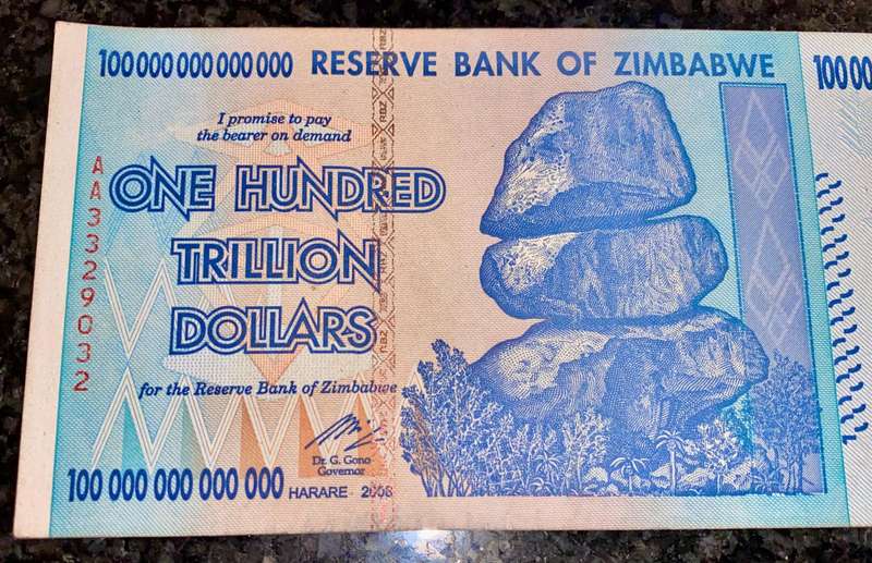 Zimbabwe 100 Trillion dollars 2008 AA Harare - 100% Authentic Banknote