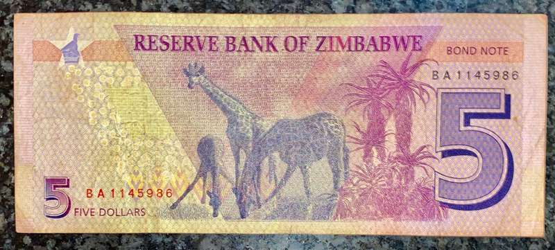 Zimbabwe. 5 dollar 2016 bond note
