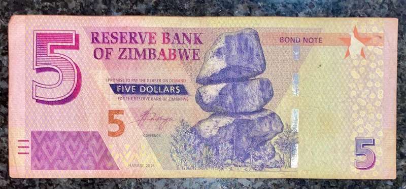 Zimbabwe. 5 dollar 2016 bond note