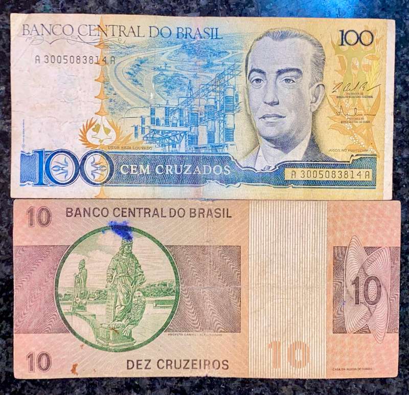 Brasil. set 100 cruzados & 10 cruzeiros (! bid takes all)