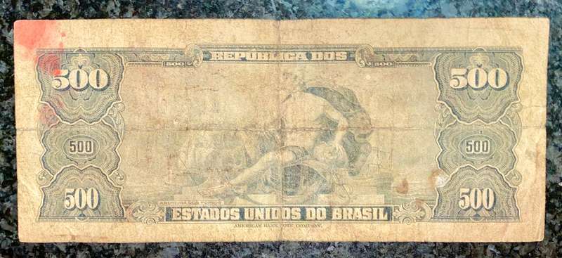 BRASIL 500 CRUZEIROS STAMPED 50 CENTIVOS ND