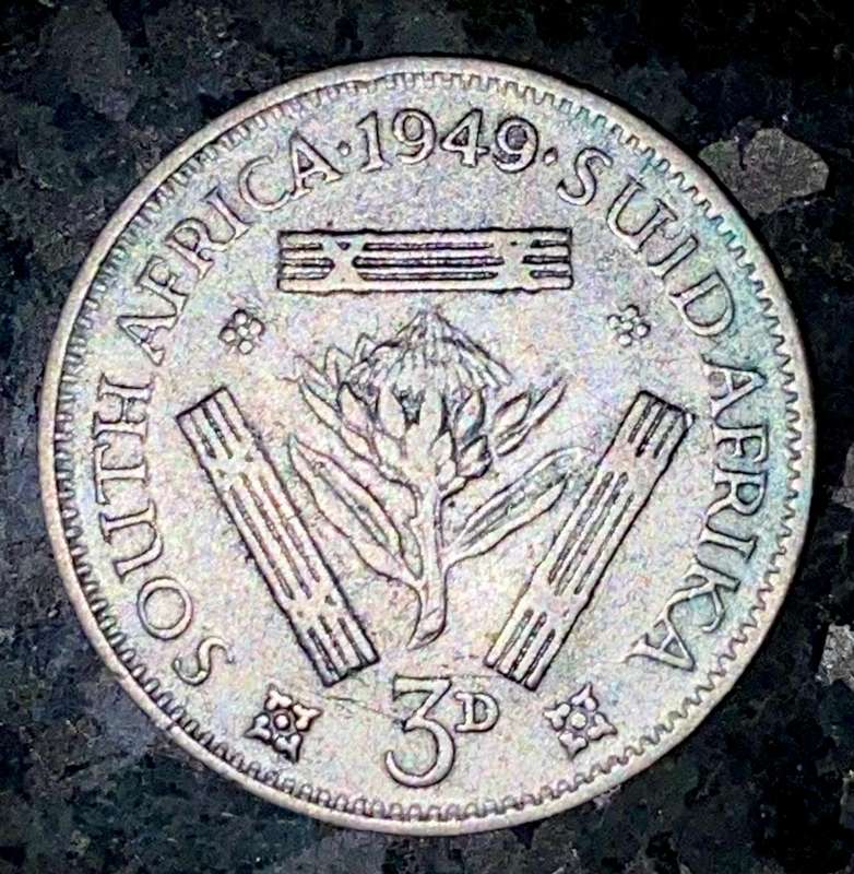 SA Union silver 3d threepence 1949