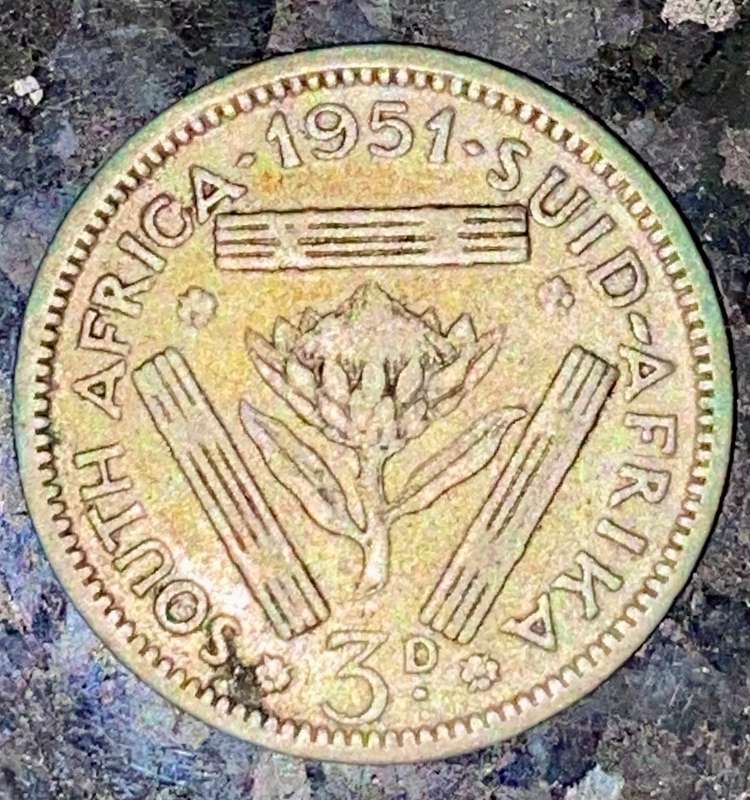 SA Union silver 3d threepence 1951