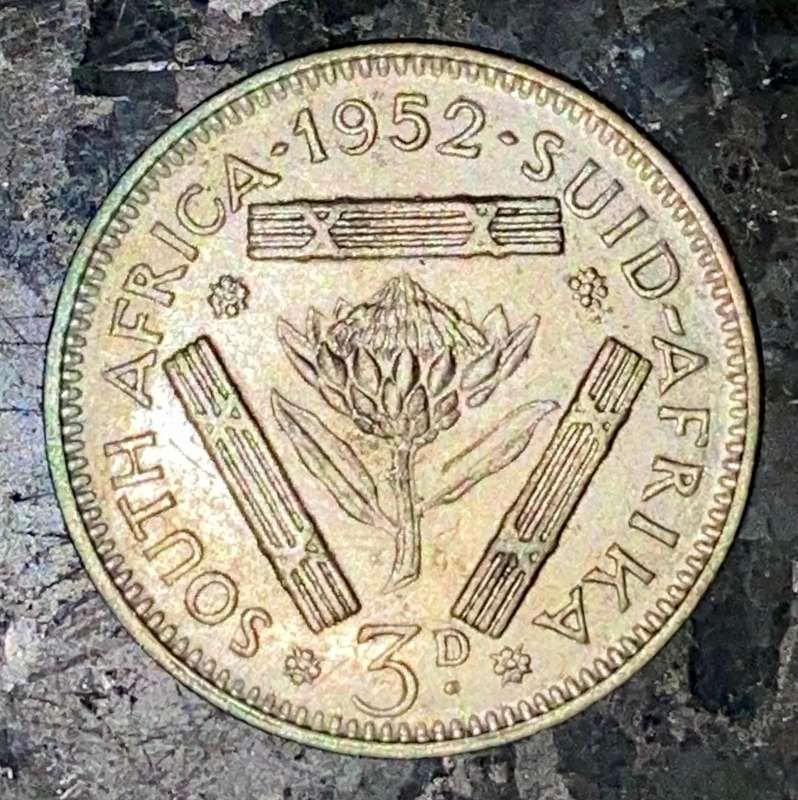 SA Union silver 3d threepence 1952