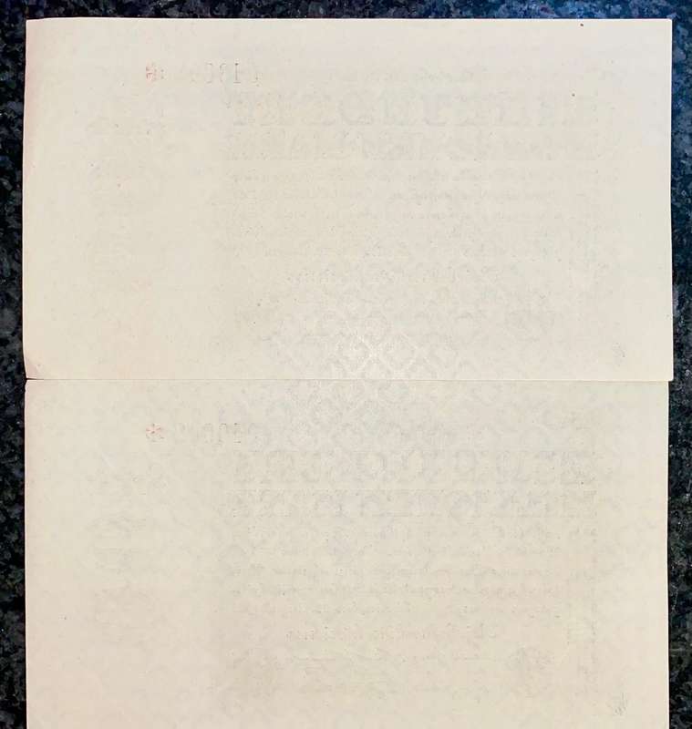 Germany. Replacement/star note 100 million mark in seq 046601- 602 UNC 1923 (1 bid takes all)