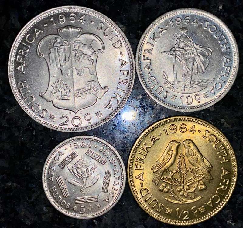 South Africa. silver set 20 cent to 1/2 cent 1964 excellent condition(1 bid takes all)