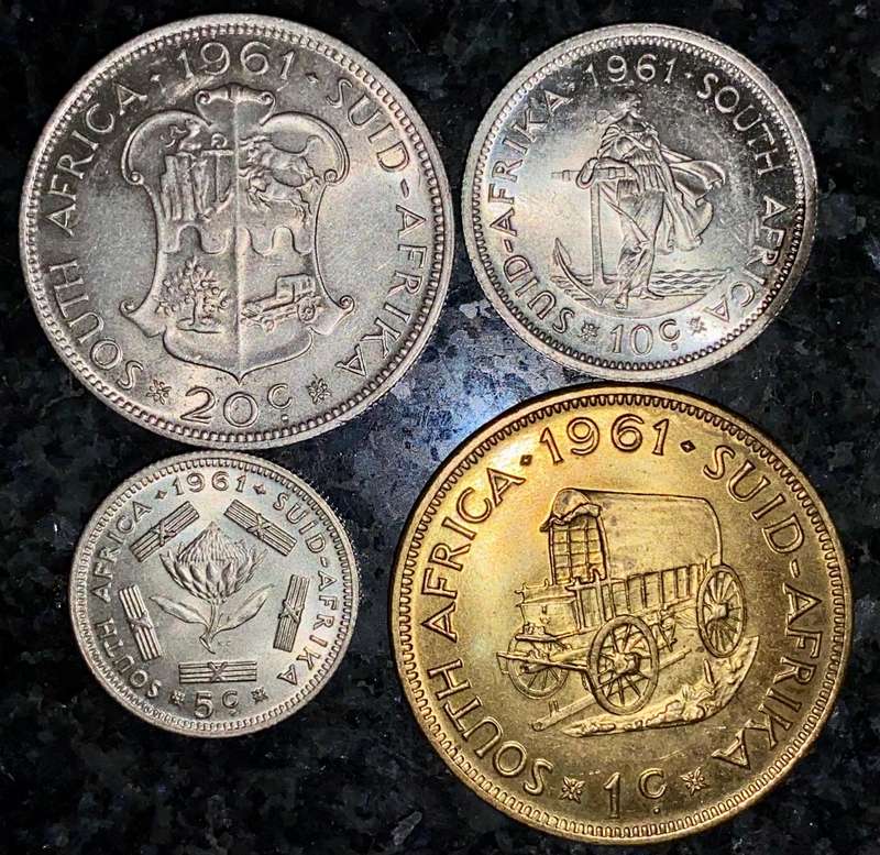 South Africa. silver set 20 cent to 1 cent 1961 excellent condition(1 bid takes all)