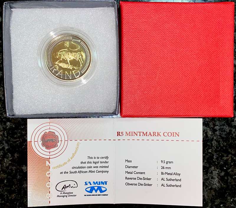 SOUTH AFRICA OOM PAUL MINTMARK R5 -- 2008 -- ORIGINAL BOX WITH CERTIFICATE IN CAPSULE