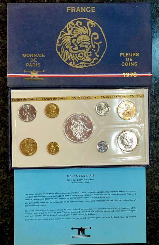 France Mint Set Fleur-de-coin - Monnaie de Paris Silver 50 francs to 1/2 franc 1978 unc boxed sealed