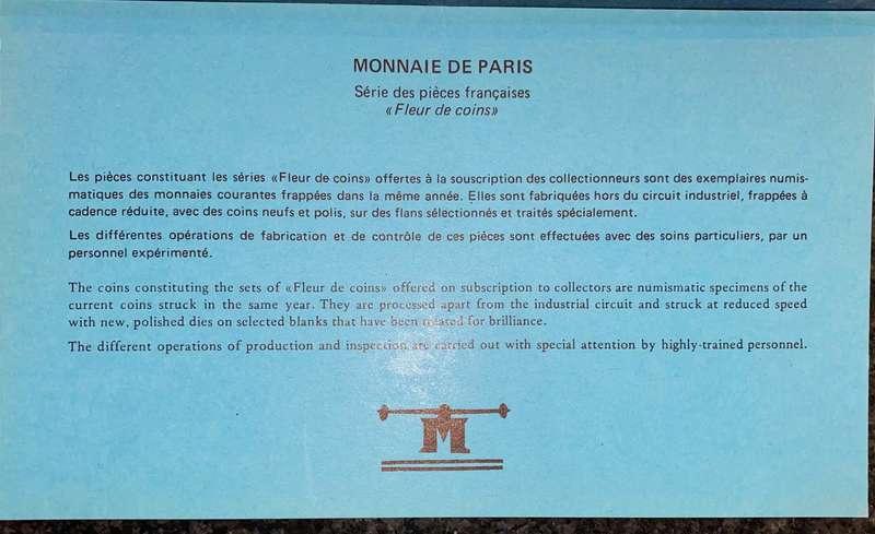 France Mint Set Fleur-de-coin - Monnaie de Paris Silver 50 francs to 1/2 franc 1978 unc boxed sealed