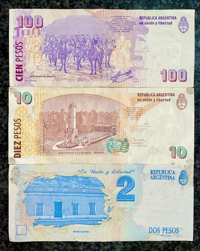 ARGENTINA SET  100 PESOS - 10 PESO & 2 PESO ND(1 BID TAKES ALL
