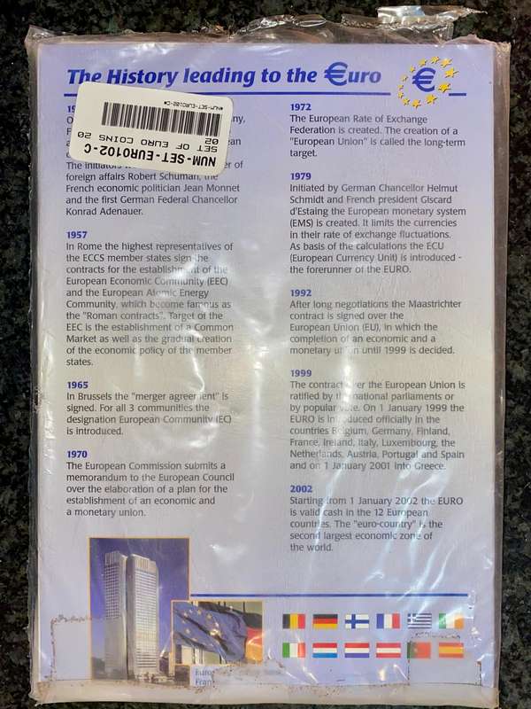 Euro Set - 12 Official countries - 1 Euro 2002 Unc in folder + original packaging