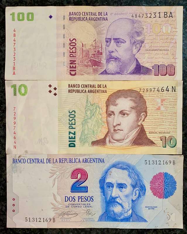 ARGENTINA SET  100 PESOS - 10 PESO & 2 PESO ND(1 BID TAKES ALL