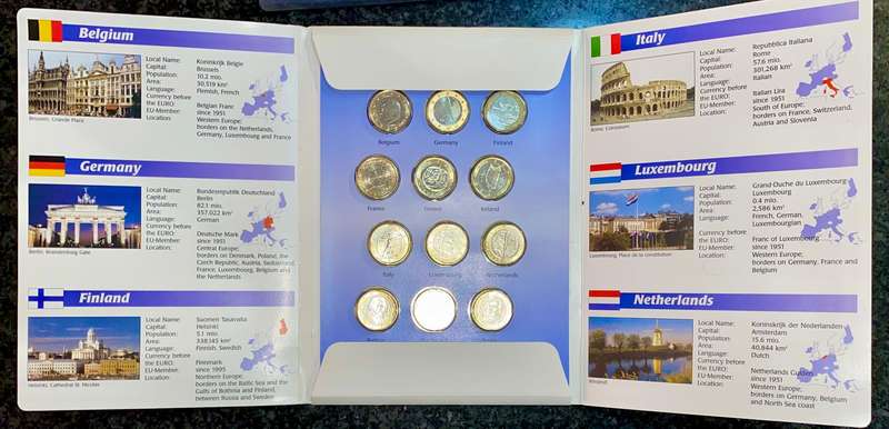 Euro Set - 12 Official countries - 1 Euro 2002 Unc in folder + original packaging