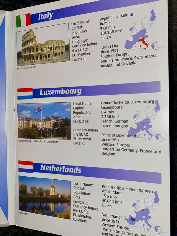 Euro Set - 12 Official countries - 1 Euro 2002 Unc in folder + original packaging