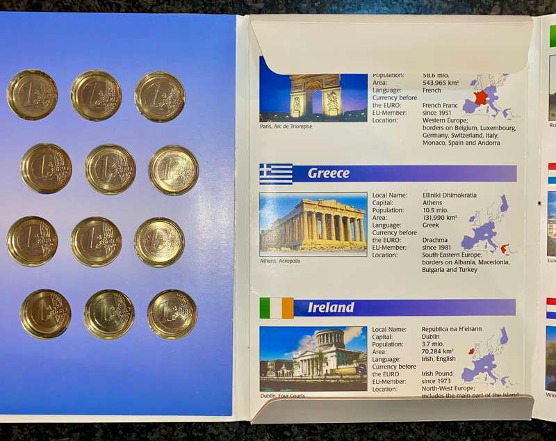 Euro Set - 12 Official countries - 1 Euro 2002 Unc in folder + original packaging