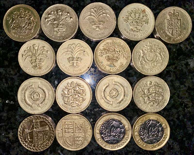 Great Britain. Collection 1 pound 1983-84-85-86-88-89-90-92-93-96-97-01-02-05-12-16-17