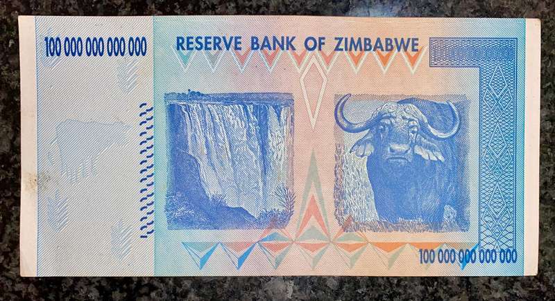 Zimbabwe 100 Trillion dollars 2008 AA Harare - 100% Authentic Banknote