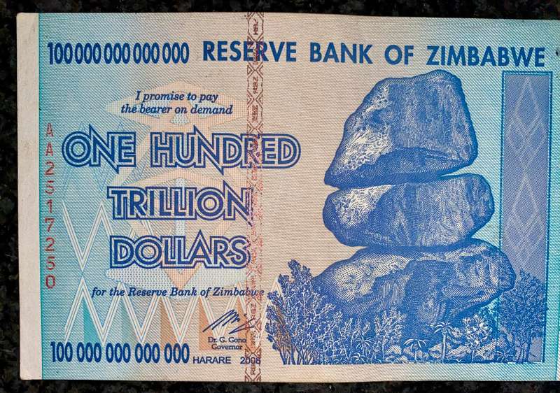 Zimbabwe 100 Trillion dollars 2008 AA Harare - 100% Authentic Banknote