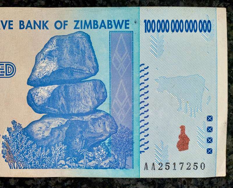 Zimbabwe 100 Trillion dollars 2008 AA Harare - 100% Authentic Banknote