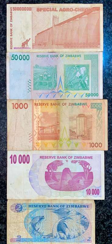 Zimbabwe Set - 50 billion dollars to 2 dollars 1980-2008 (1 bid takes all)