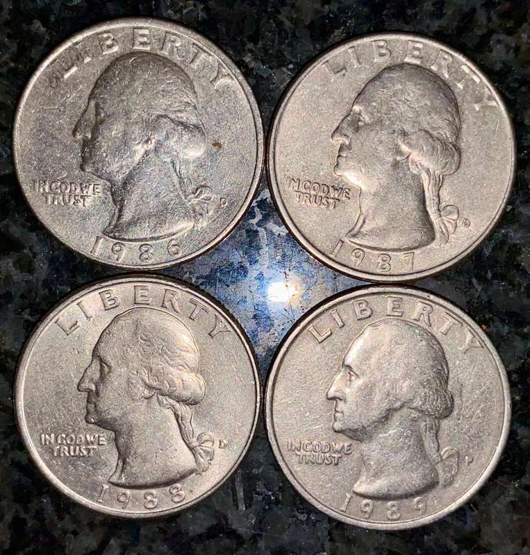 USA set 1/4 dollars 1986 -1987 -1988 -1989 (1 bid takes all)