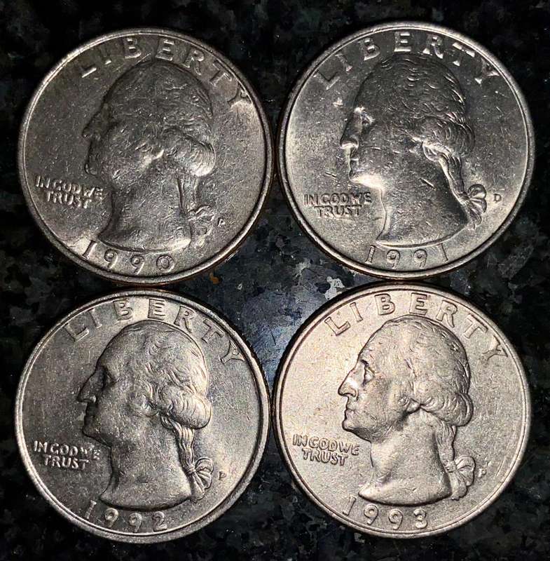 USA set 1/4 dollars 1990 -1991 -1992 -1993 (1 bid takes all)