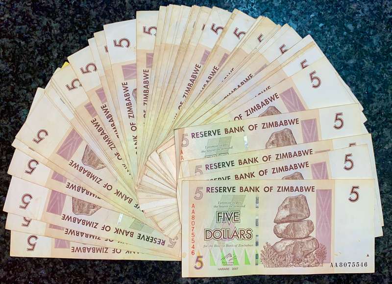 ZIMBABWE 5 DOLLAR PACK 2007 LONG NECK BIRD WTM (BID PER NOTE) 62 AVAILABLE