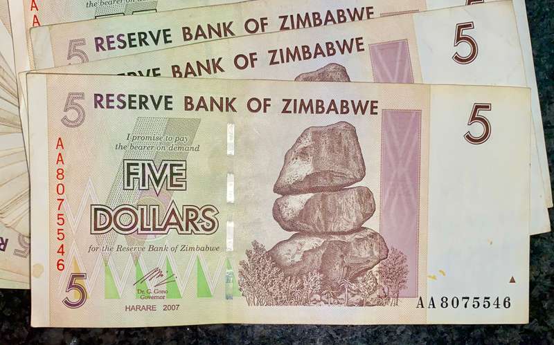 ZIMBABWE 5 DOLLAR PACK 2007 LONG NECK BIRD WTM (BID PER NOTE) 62 AVAILABLE
