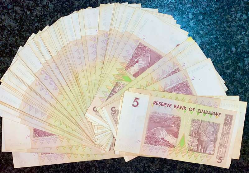 ZIMBABWE 5 DOLLAR PACK 2007 LONG NECK BIRD WTM (BID PER NOTE) 62 AVAILABLE