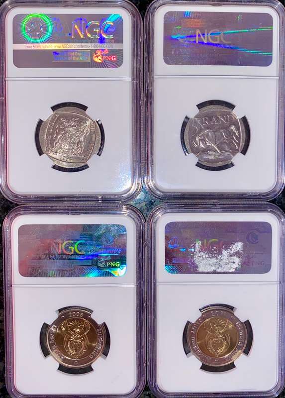 S. AFRICA GRADED COMMEMORATIVE R5 MANDELA MS64 INAUGURATION MS65 & 90TH BIRTHDAY MS67 RAND 90TH MS6