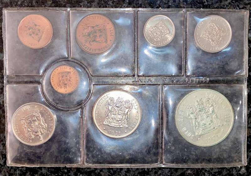 South Africa. Unc Coin Set Silver R1 to 1/2 cent 1971 sealed from SA Mint