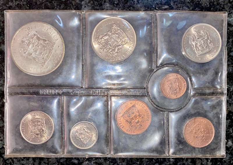 South Africa. Unc Coin Set Silver R1 to 1/2 cent 1972 sealed from SA Mint