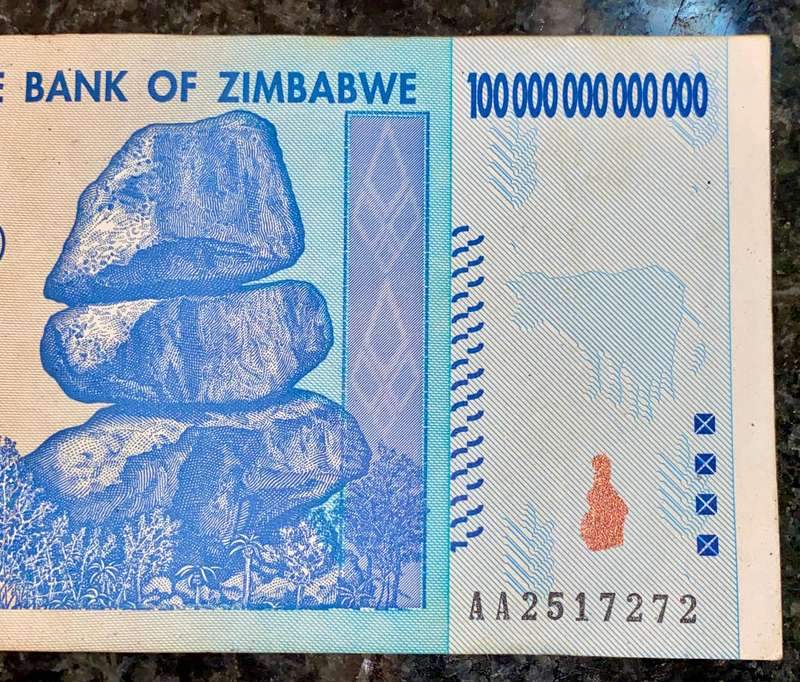 Zimbabwe 100 Trillion dollars 2008 AA Harare - 100% Authentic Banknote