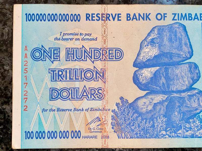Zimbabwe 100 Trillion dollars 2008 AA Harare - 100% Authentic Banknote