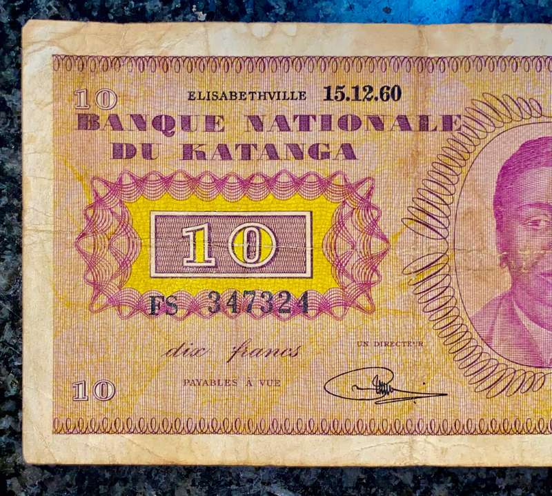 Katanga 10 francs 15.12.1960