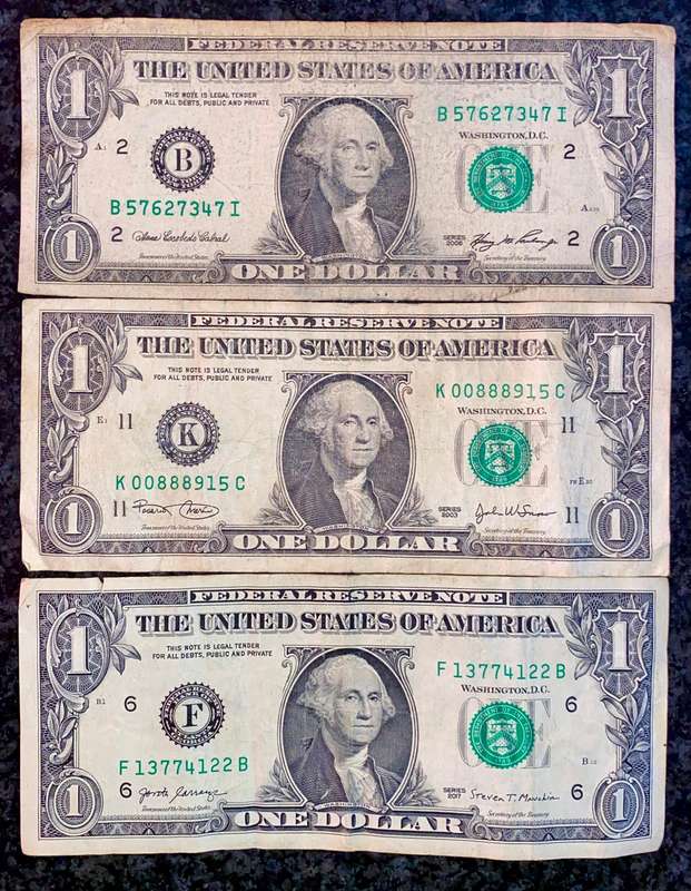 USA Set 1 dollar - B - K - F - Federal Reserves 2003/06/2017 (1 bid takes all)