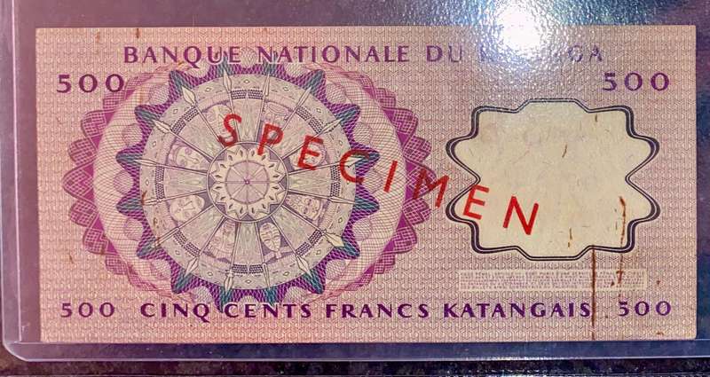 Katanga Rare Graded Specimen 500 francs 17th April 1962 elephant wtm ZZ000000 pick 13s SANGS AU53