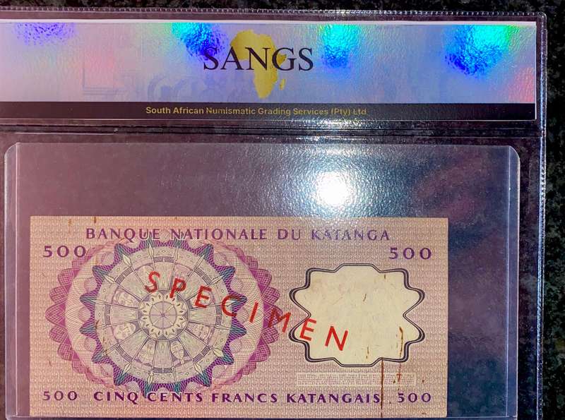 Katanga Rare Graded Specimen 500 francs 17th April 1962 elephant wtm ZZ000000 pick 13s SANGS AU53