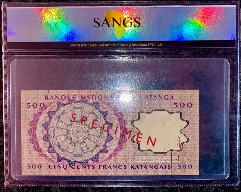 Katanga Rare Graded Specimen 500 francs 17th April 1962 elephant wtm ZZ000000 pick 13s SANGS AU53